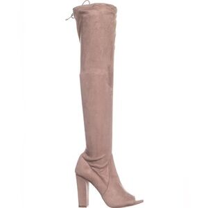 CARLOS Fitz Tan Suede Peep-Toe Knee High Boots